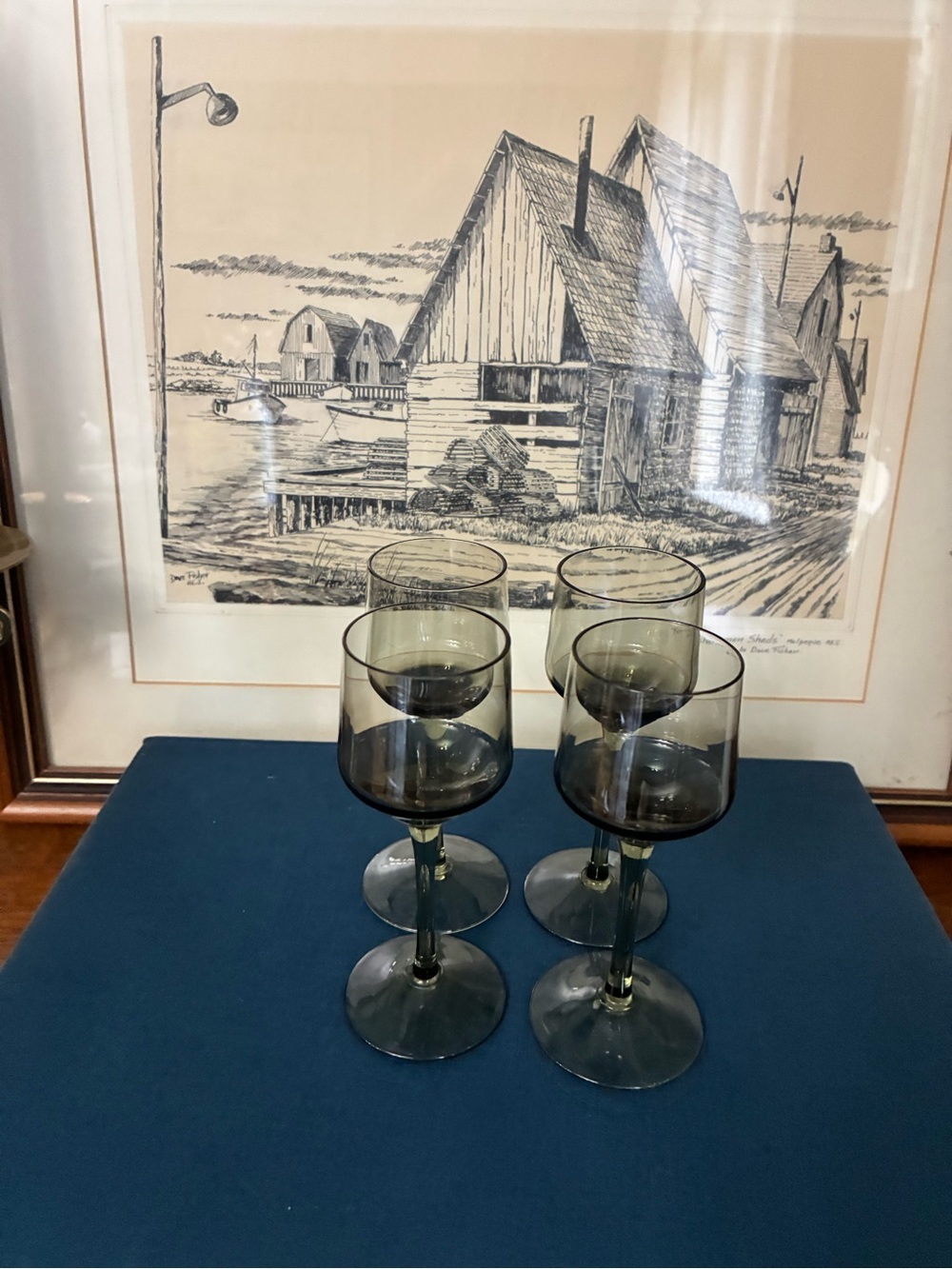 Set of 4 Vintage Smoky Glass Cordial Glasses | Petite Stem Barware